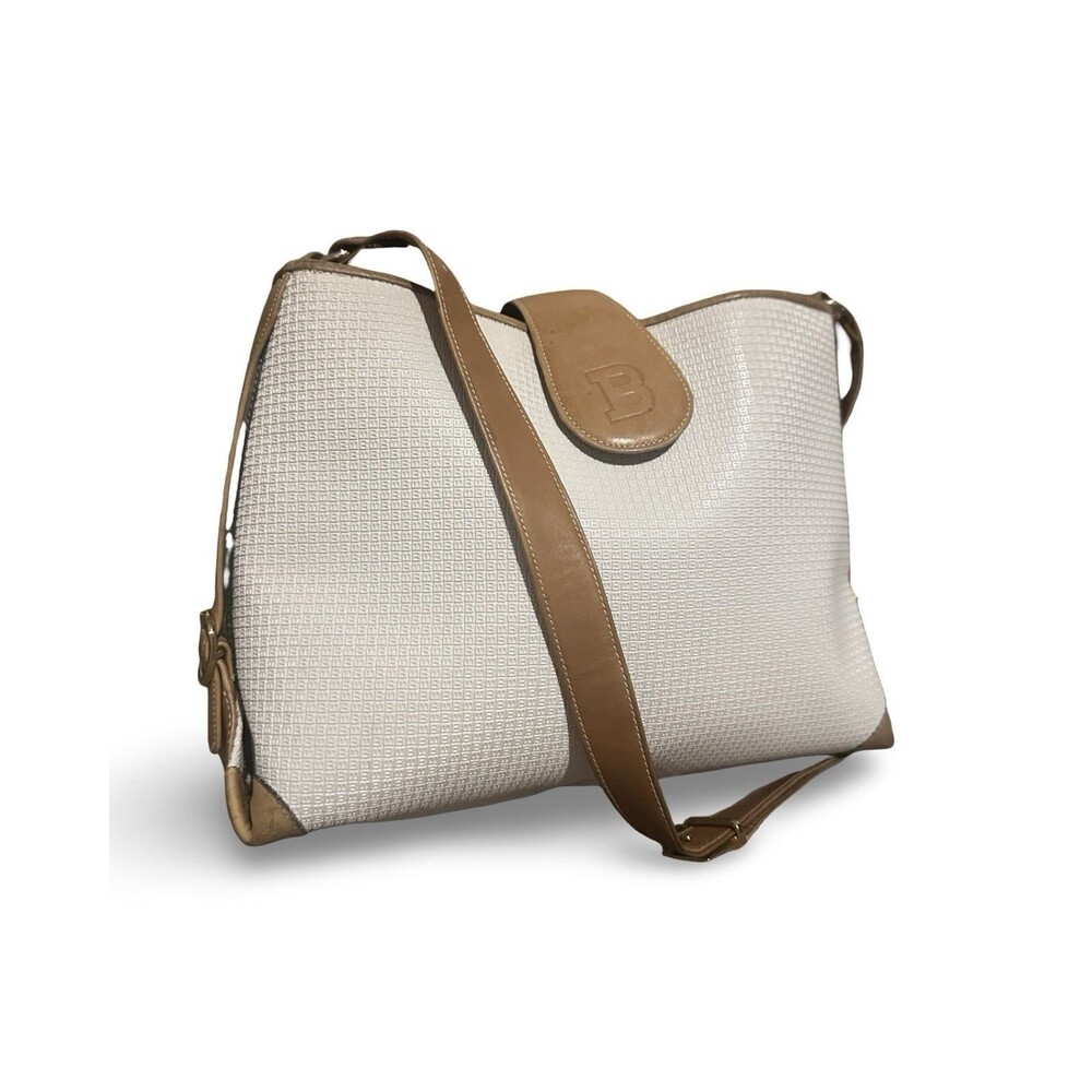 Bally 🤍embossed front B flap *RARE* white/cream embossed B monogram leather bag